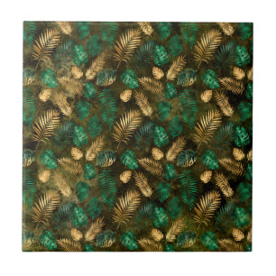 Jungle Green Yellow Tropical Palm Leaves Tile