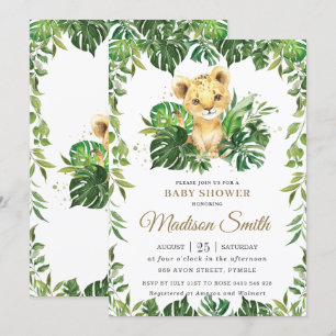 Jungle Greenery Adorable Lion Cub Boy Baby Shower Invitation