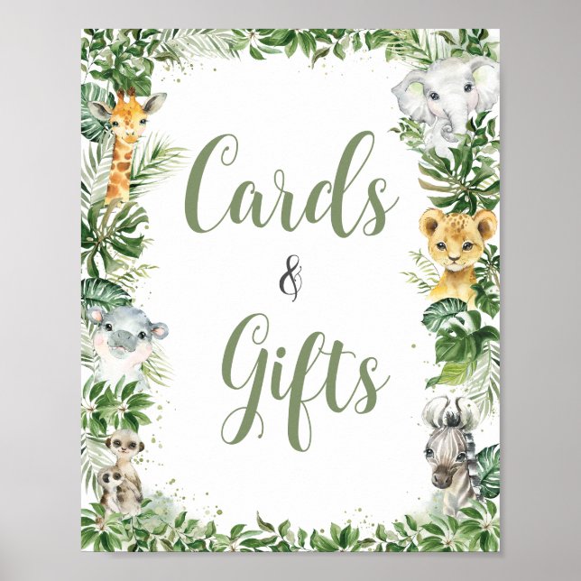 Jungle Greenery Baby Shower Cards and Gifts Sign (Front)