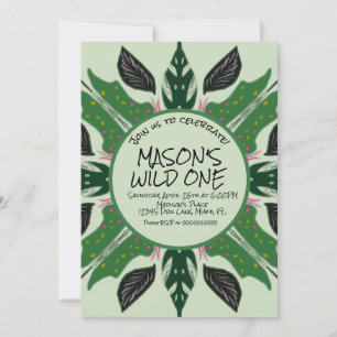 Jungle Greenery Hand Drawn Zoo Party Invitation