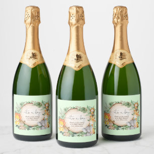 Jungle Greenery Safari Animals Baby Shower Favours Sparkling Wine Label