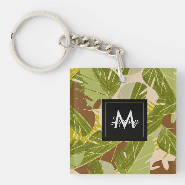 Jungle Greenery Safari Leaf Tropical Hand Drawn  Key Ring (Front)