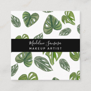 Jungle Greenery Watercolor Monstera Salon Makeup Square Business Card