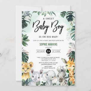 Jungle Greenery Wild Safari Animals Baby Shower Invitation