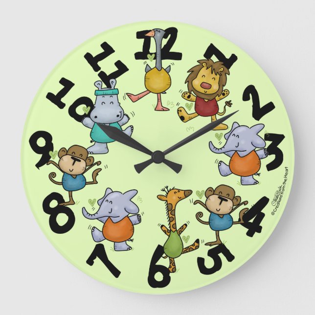 Jungle Gym Exercising Animals Large Clock (Front)