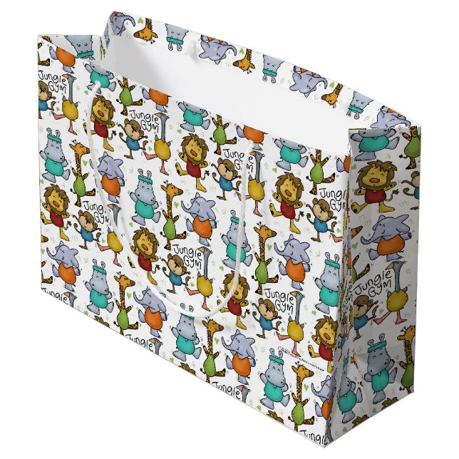 Jungle Gym Exercising Animals Large Gift Bag (Back Angled)
