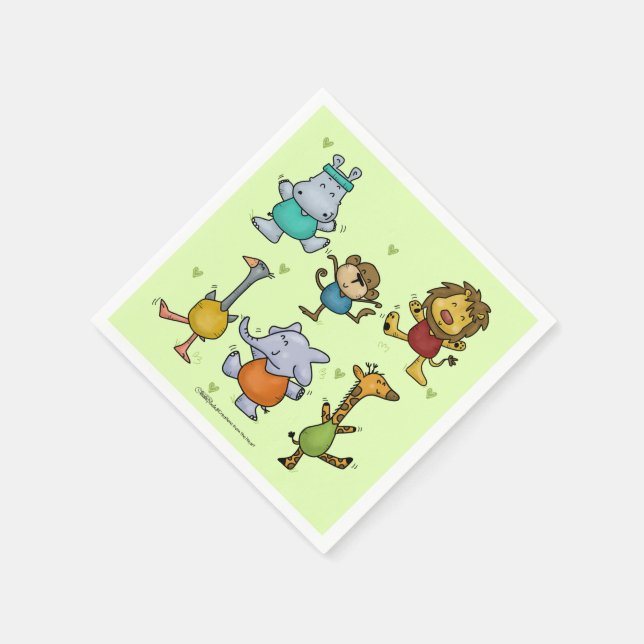 Jungle Gym Exercising Animals Napkin (Corner)