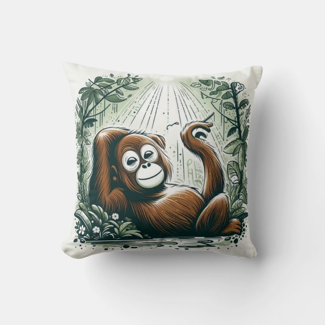 Jungle Harmony: Orangutan-Inspired  Cushion (Front)