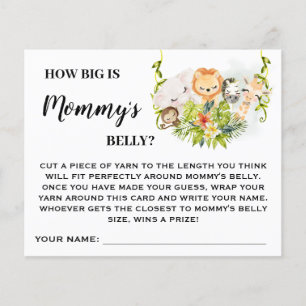Jungle How big is Moms Belly Baby Shower Game Card