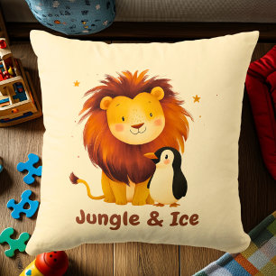Jungle & Ice Lion & Penguin   Fun Animal Friends Cushion