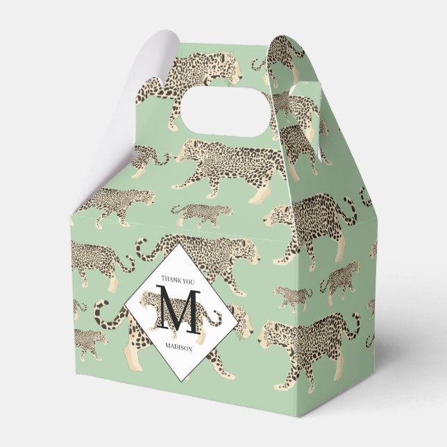 Jungle Jaguar Animal Pattern Initial Monogram Favour Box (Front Side)
