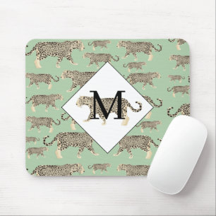 Jungle Jaguar Animal Pattern Initial Monogram   Mouse Mat