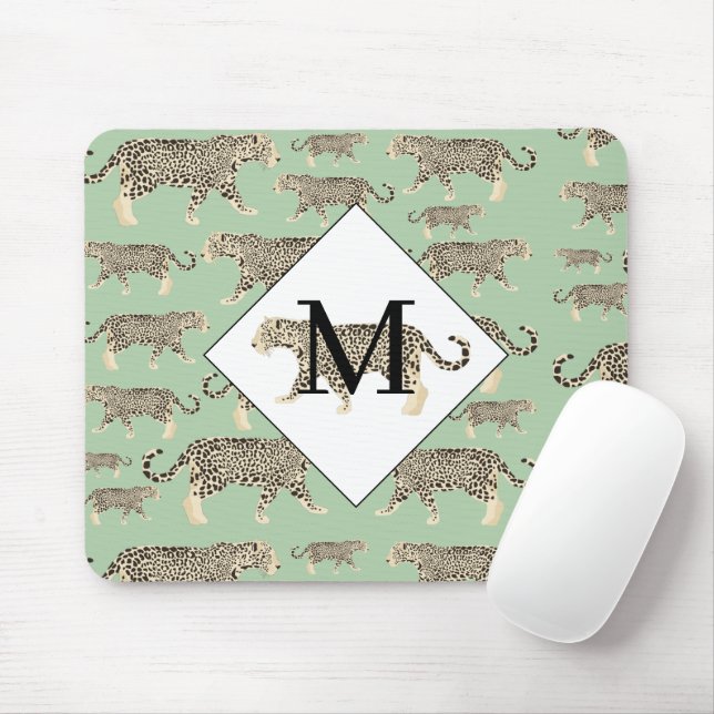 Jungle Jaguar Animal Pattern Initial Monogram   Mouse Mat (With Mouse)