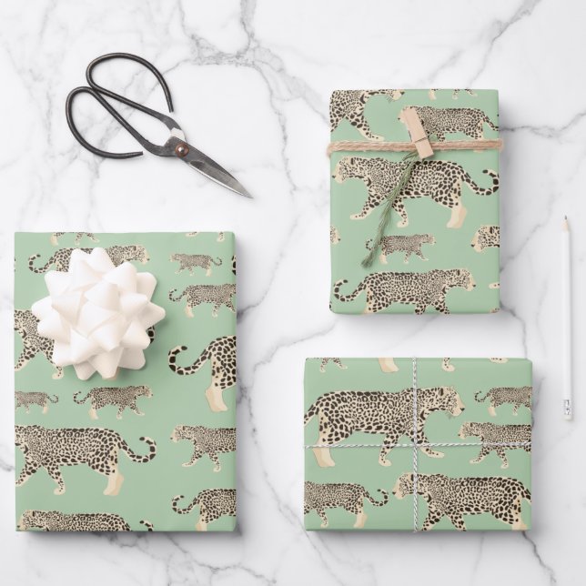 Jungle Jaguar Animal Pattern Wrapping Paper Sheet (Front)