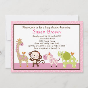 Jungle Jill /Girl Animals Baby Shower Invitation