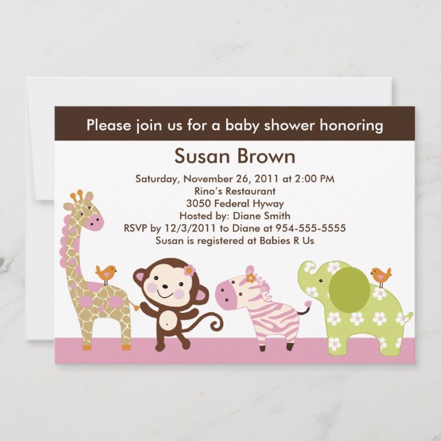 Jungle Jill /Girl Animals Baby Shower Invitation (Front)