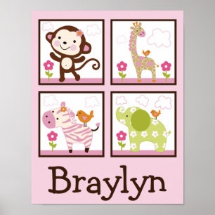 Jungle Jill /Girl Animals Personalized Art Poster