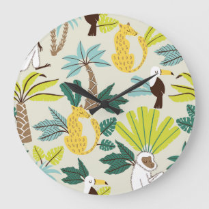Jungle Joy: Cartoon Animal Fun Large Clock