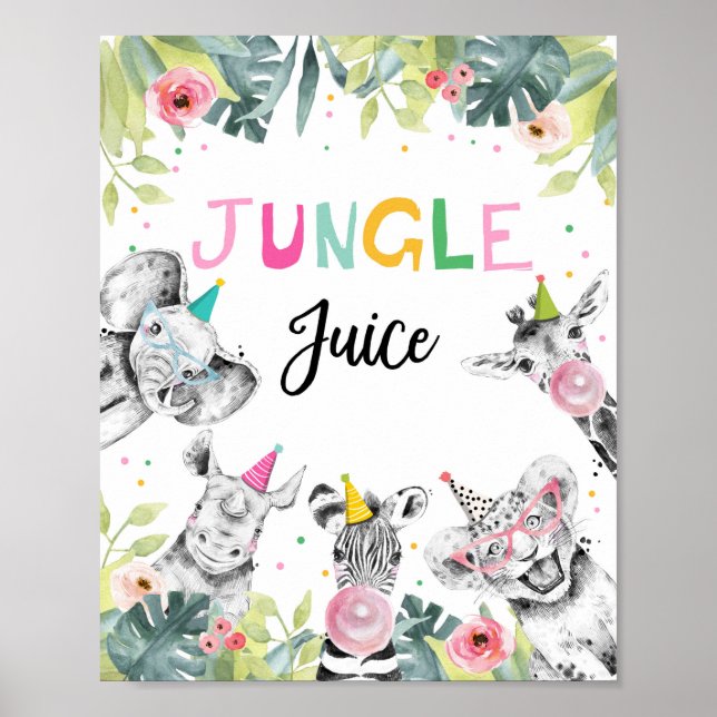Jungle Juice Safari Animals Birthday Drink Table Poster (Front)