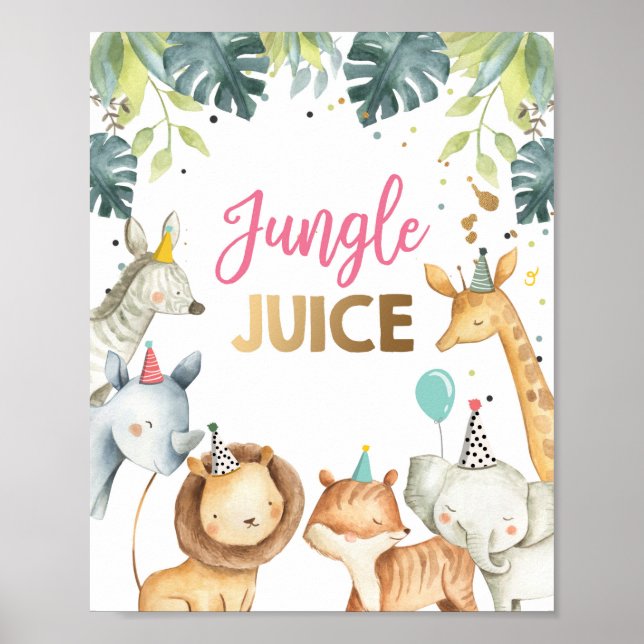 Jungle Juice Safari Animals Wild Girl Birthday Poster (Front)