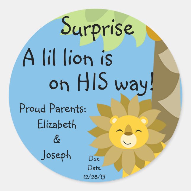 Jungle King Lion Blue Sky Surprise Baby Zoo Safari Classic Round Sticker (Front)