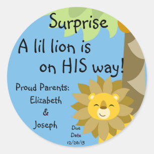 Jungle King Lion Blue Sky Surprise Baby Zoo Safari Classic Round Sticker