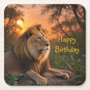 Jungle King Lion Square Paper Coaster