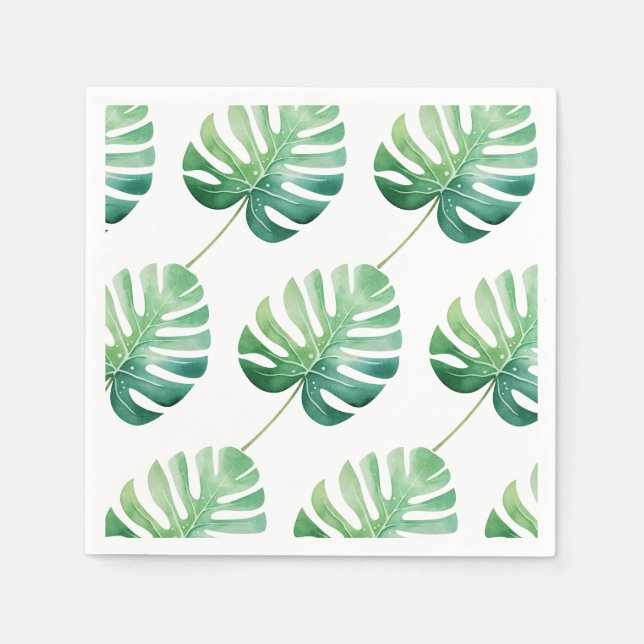 Jungle Leaf  Birthday Watercolor Paper Napkin (Front)