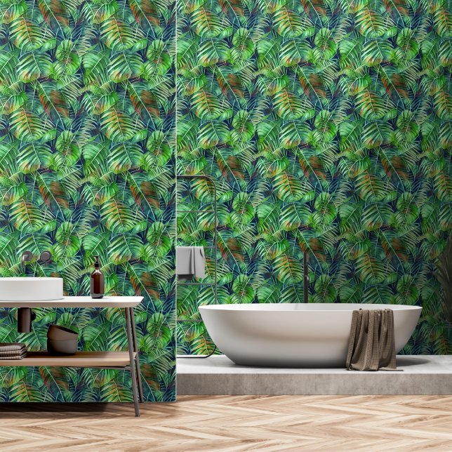 Jungle leaf foliage large monstera leaves tropical wallpaper (Bathroom)