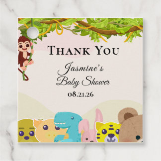 Jungle leafy themed monkey soft toys baby shower favour tags