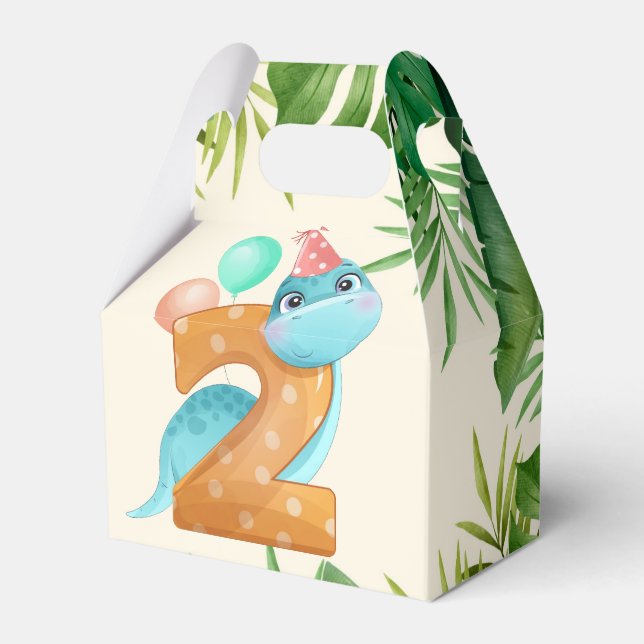 Jungle Leaves Dinosaur 2nd Birthday Party  Favour Box (Front Side)