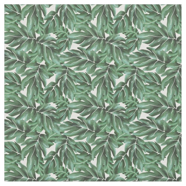 Jungle Leaves Monstera Green Fabric (Close Up)