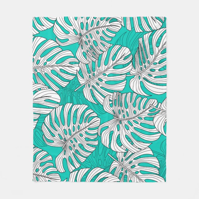 Jungle Leaves Tropical Floral Seamless Fleece Blanket (Front)