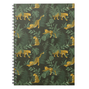 Jungle leopard and jungle leaves pattern notebook