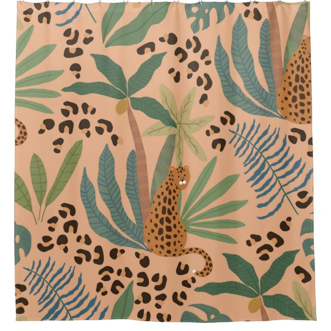 Jungle leopard print: animal seamless pattern. shower curtain (Front)