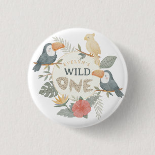 Jungle Leopard Tropical Toucan First Birthday 3 Cm Round Badge