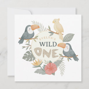 Jungle Leopard Tropical Toucan First Birthday Thank You Card