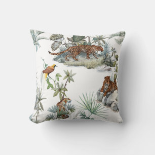 Jungle Leopard Watercolor Tropical Scene Cushion