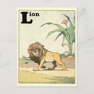 Jungle Lion Alphabet Letter Sepia Postcard