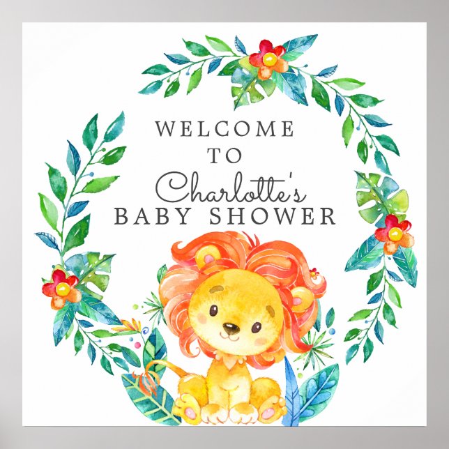 Jungle Lion Baby Shower Welcome Poster (Front)