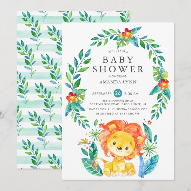 Jungle Lion Boy Baby Shower Invitation (Front/Back)