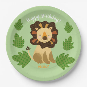 Jungle Lion Custom Name Birthday Party Paper Plate