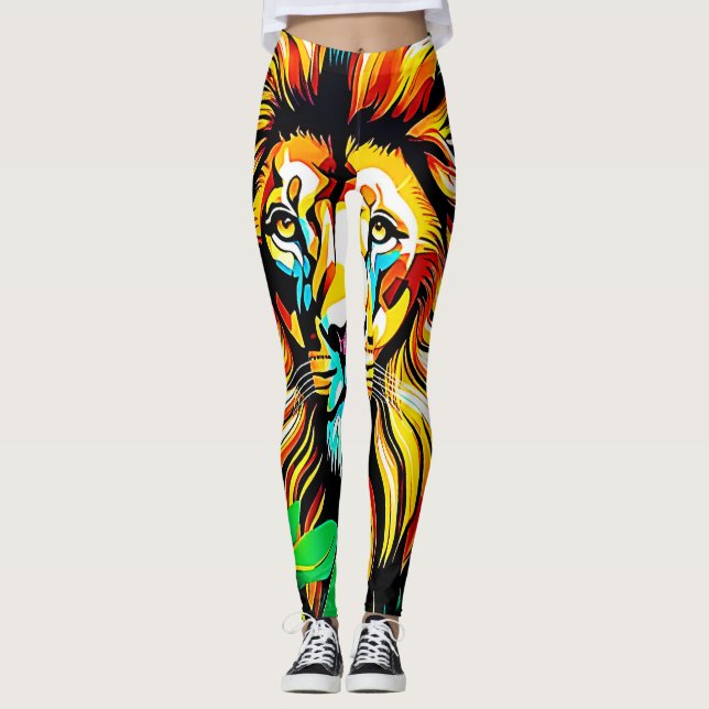 Jungle Lion Pop Art Design Leggings (Front)
