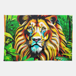 Jungle Lion Pop Art Design Tea Towel