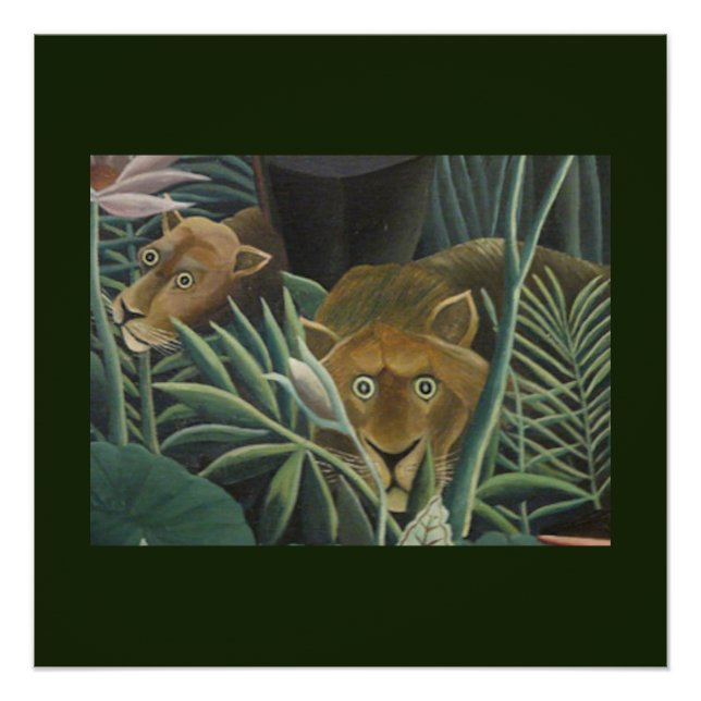 Jungle Lions  Folk Art by Rousseau Poster (Front)