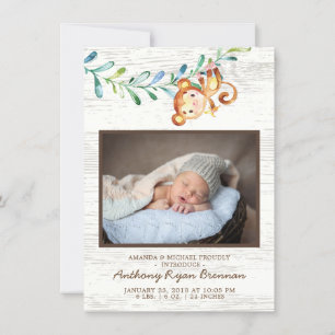 Jungle Little Monkey Photo Birth Announcement