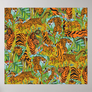 Jungle Majesty: Tigers Amidst Greenery Poster