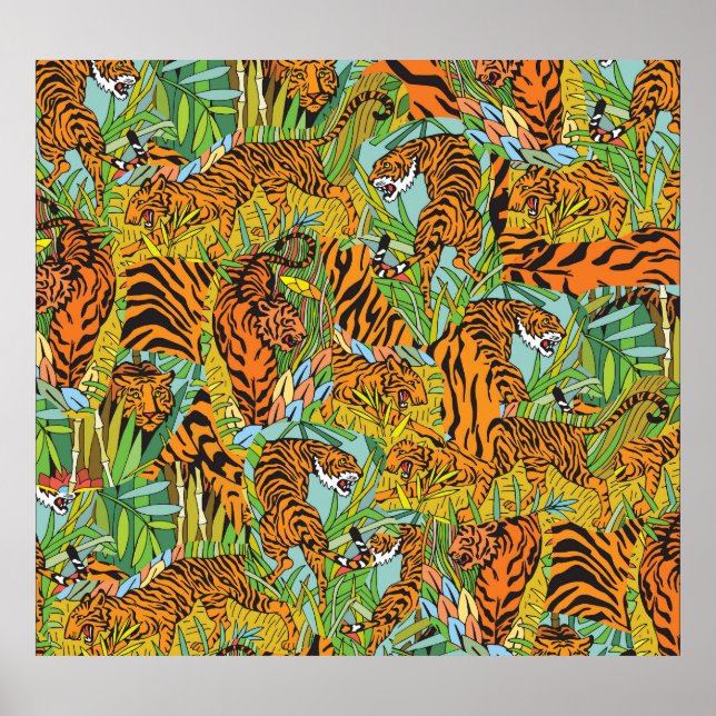 Jungle Majesty: Tigers Amidst Greenery Poster (Front)