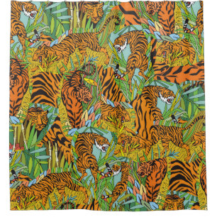 Jungle Majesty: Tigers Amidst Greenery Shower Curtain