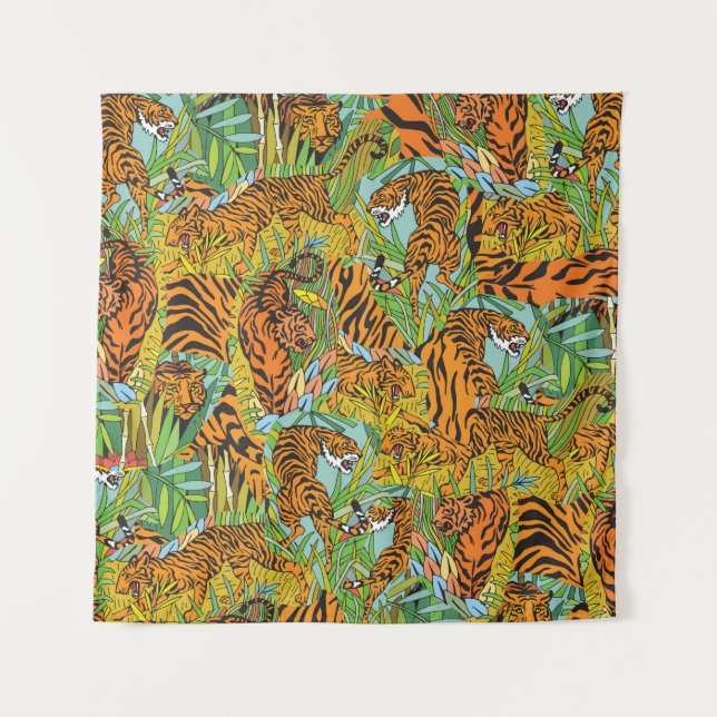 Jungle Majesty: Tigers Amidst Greenery Tapestry (Front)